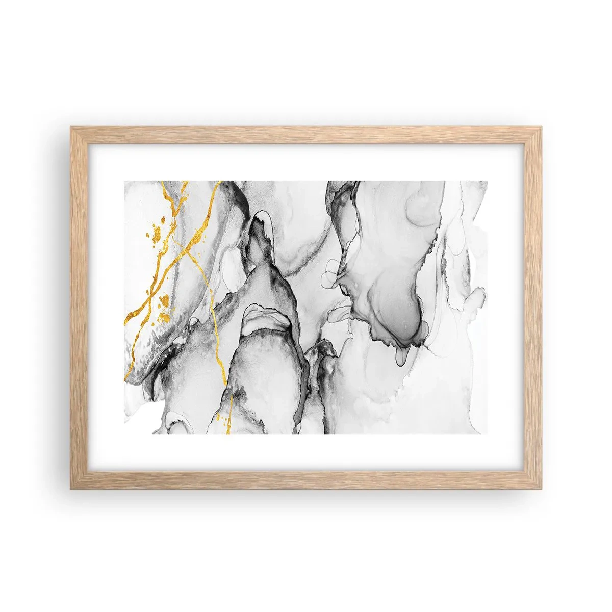 Plakat i ramme af lyst egetræ - Sammensætning med guldmotiv - 40x30 cm