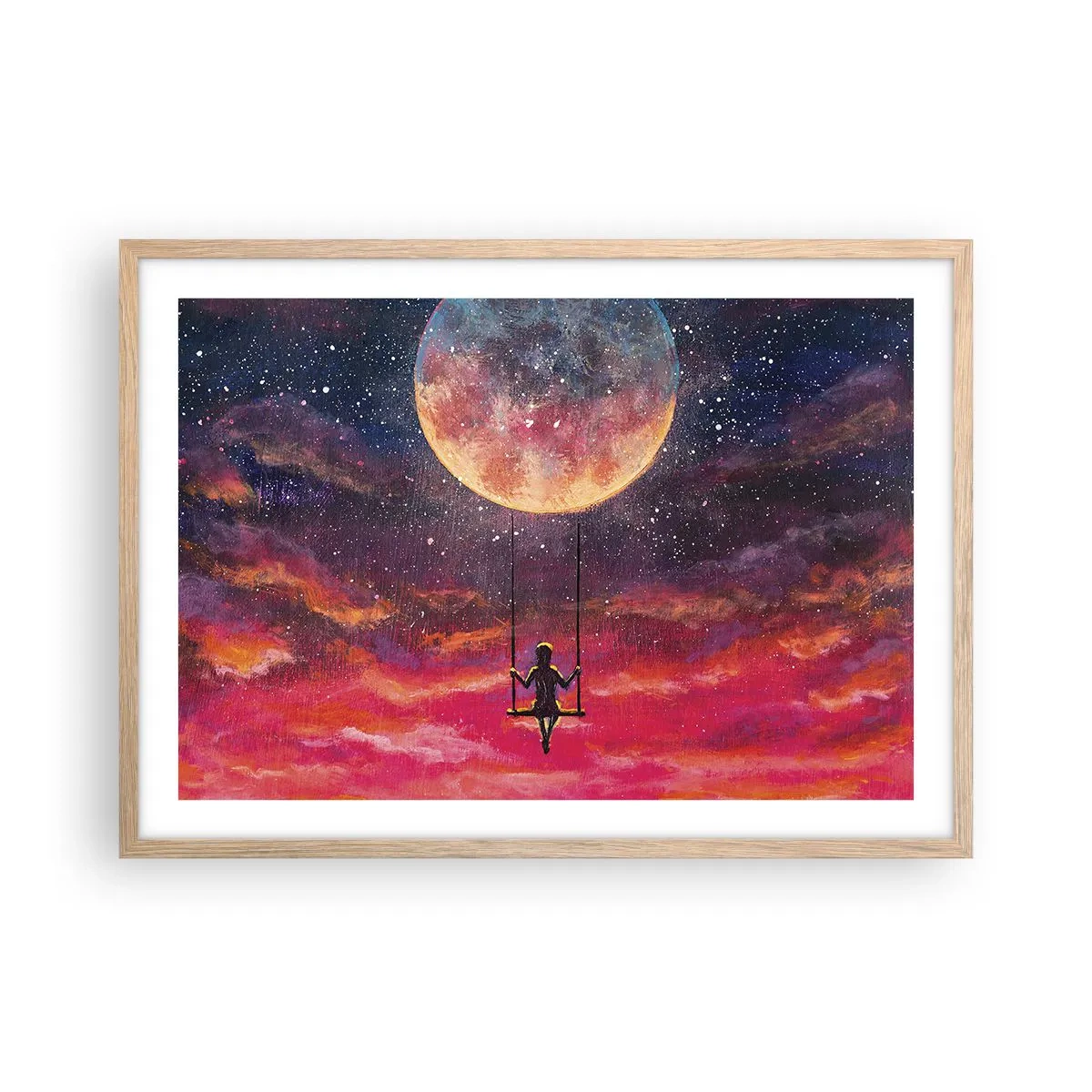 Plakat i ramme af lyst egetræ - Glæd dig i skyerne - 70x50 cm