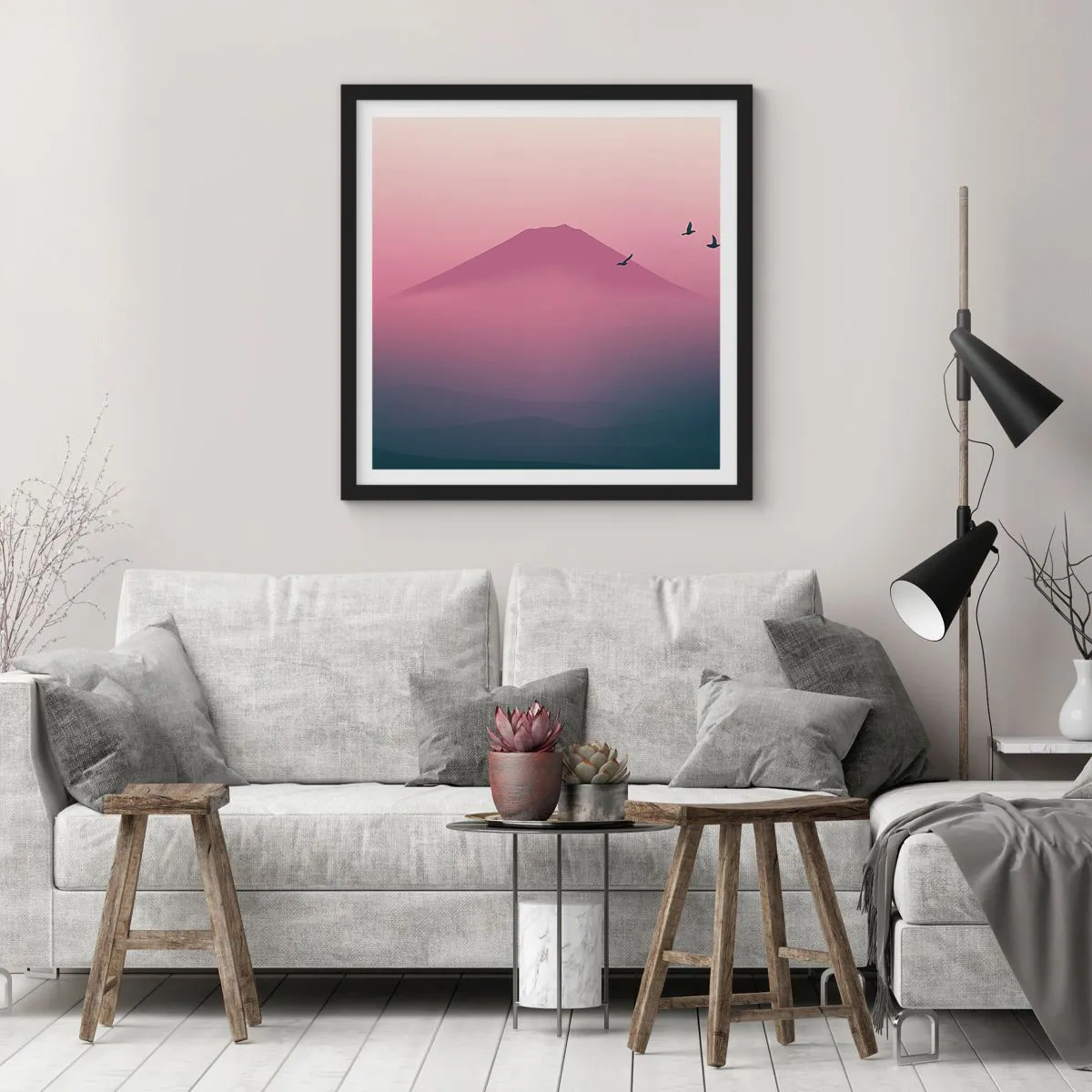 Plakat i sort ramme - Vandrer over skyerne - 30x30 cm