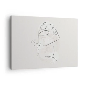 Lærredstryk - Billede på lærred - En minimalistisk skitse af et ansigt på en lys baggrund - 70x50cm - Skitse af drømmen - Moderne vægdekoration til stue og soveværelse ARTTOR