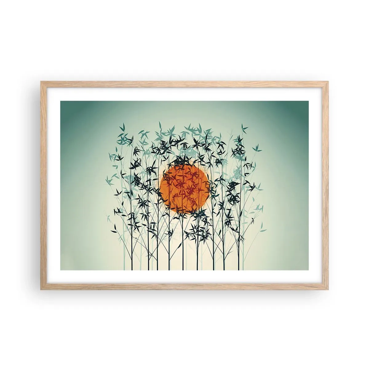 Plakat i ramme af lyst egetræ - Japansk sol - 70x50 cm