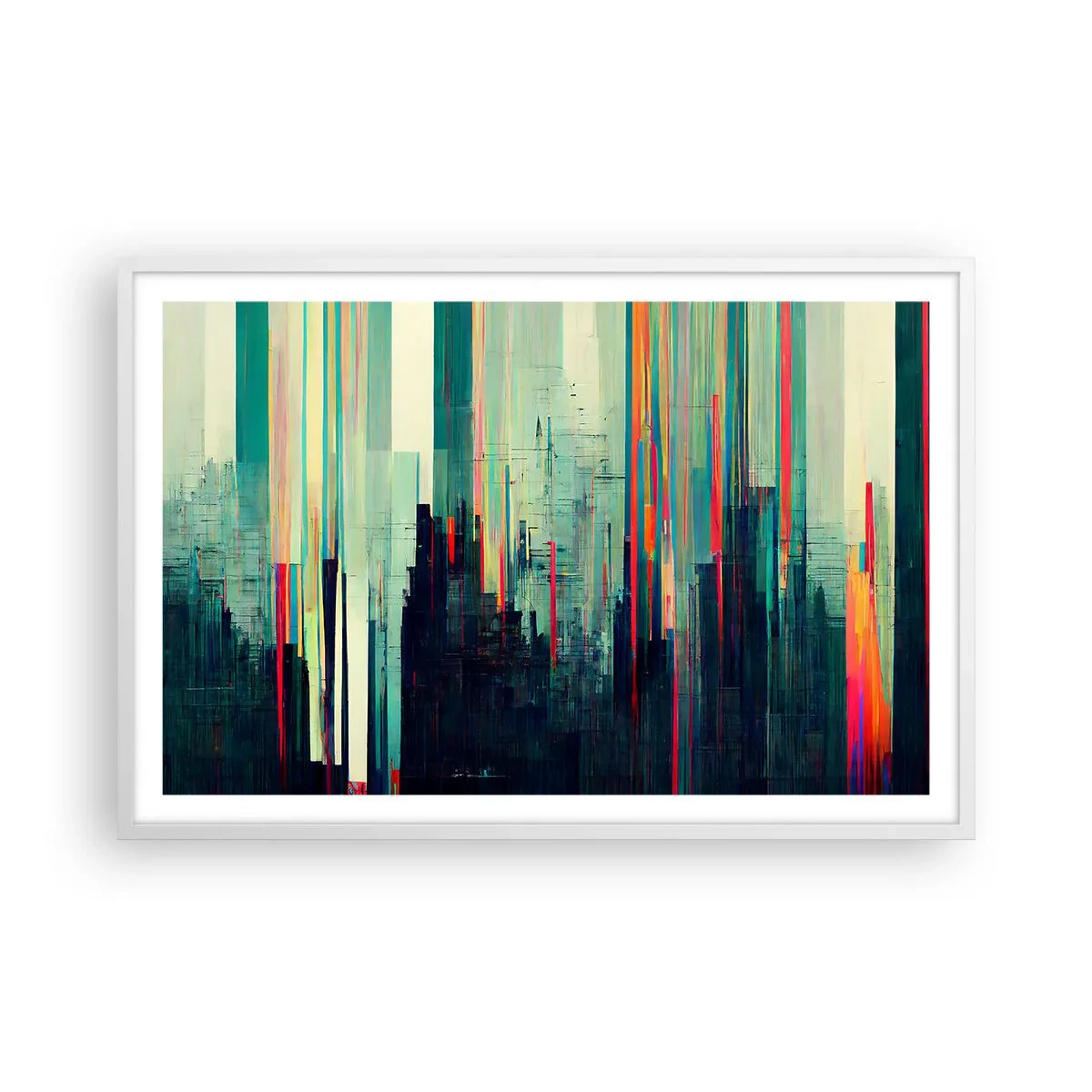 Plakat i hvid ramme - Futuristisk by - 91x61 cm