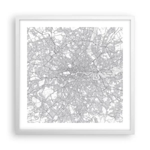 Plakat i hvid ramme - Kort over Londons labyrint - 50x50 cm
