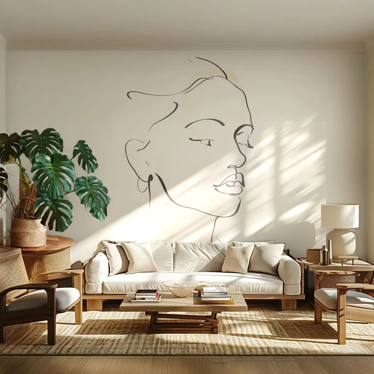 Fototapet Selvklæbende Deluxe Sticker - En bestemt linje - Abstraktion, Kvindens ansigt, Lineart - 400x280 cm