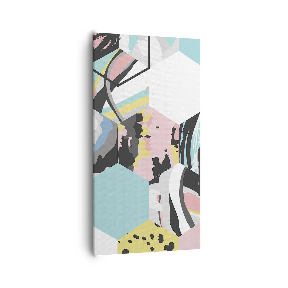 Lærredstryk - Billede på lærred - Sekskanter og terninger i seks farver - 65x120 cm