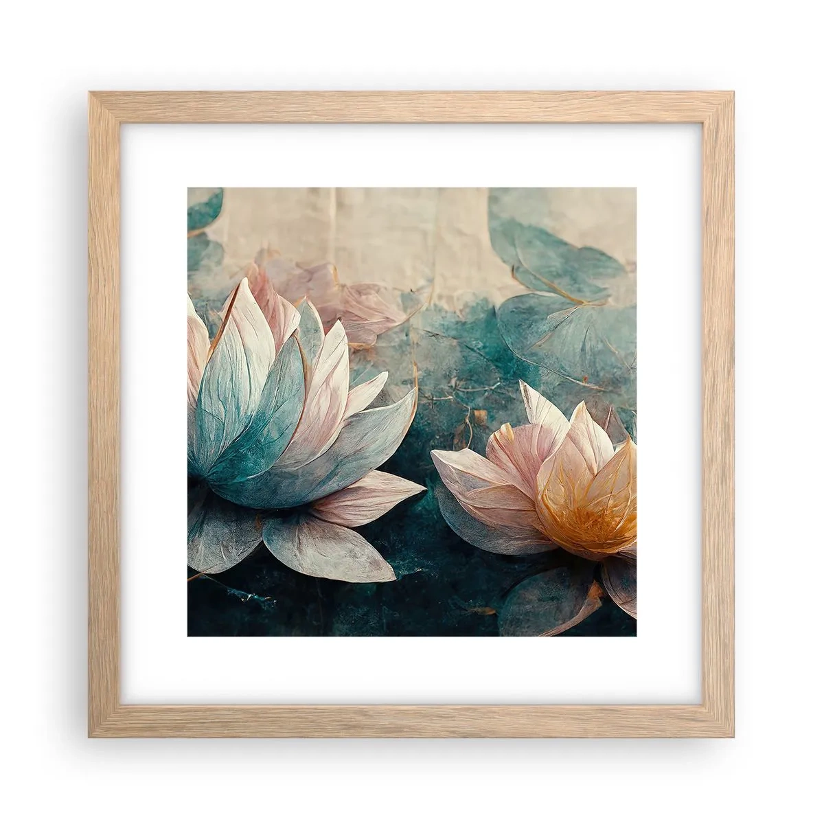 Plakat i ramme af lyst egetræ - Søens stjerner - 30x30 cm