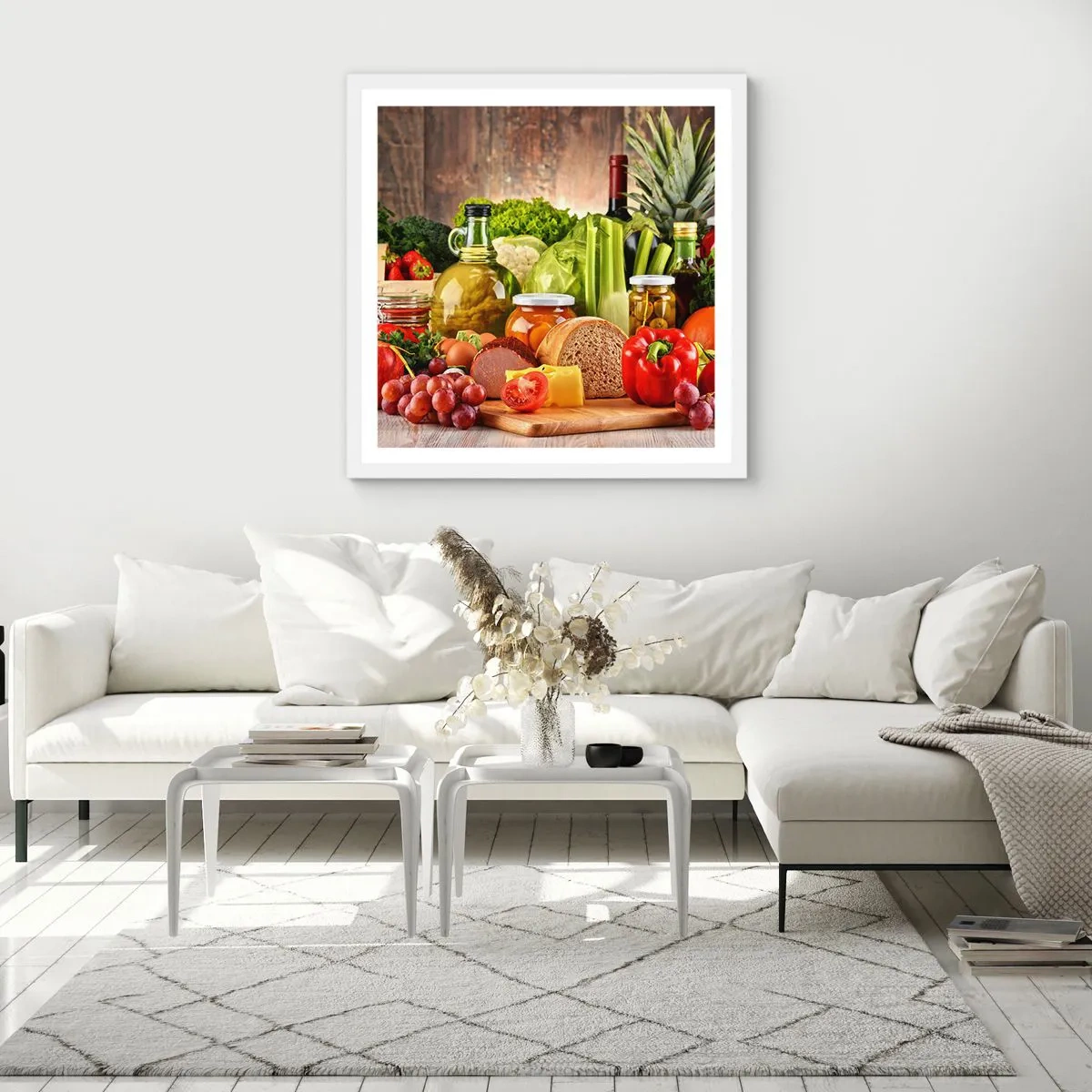 Plakat i hvid ramme - Røget, ristet, marineret - 50x50 cm