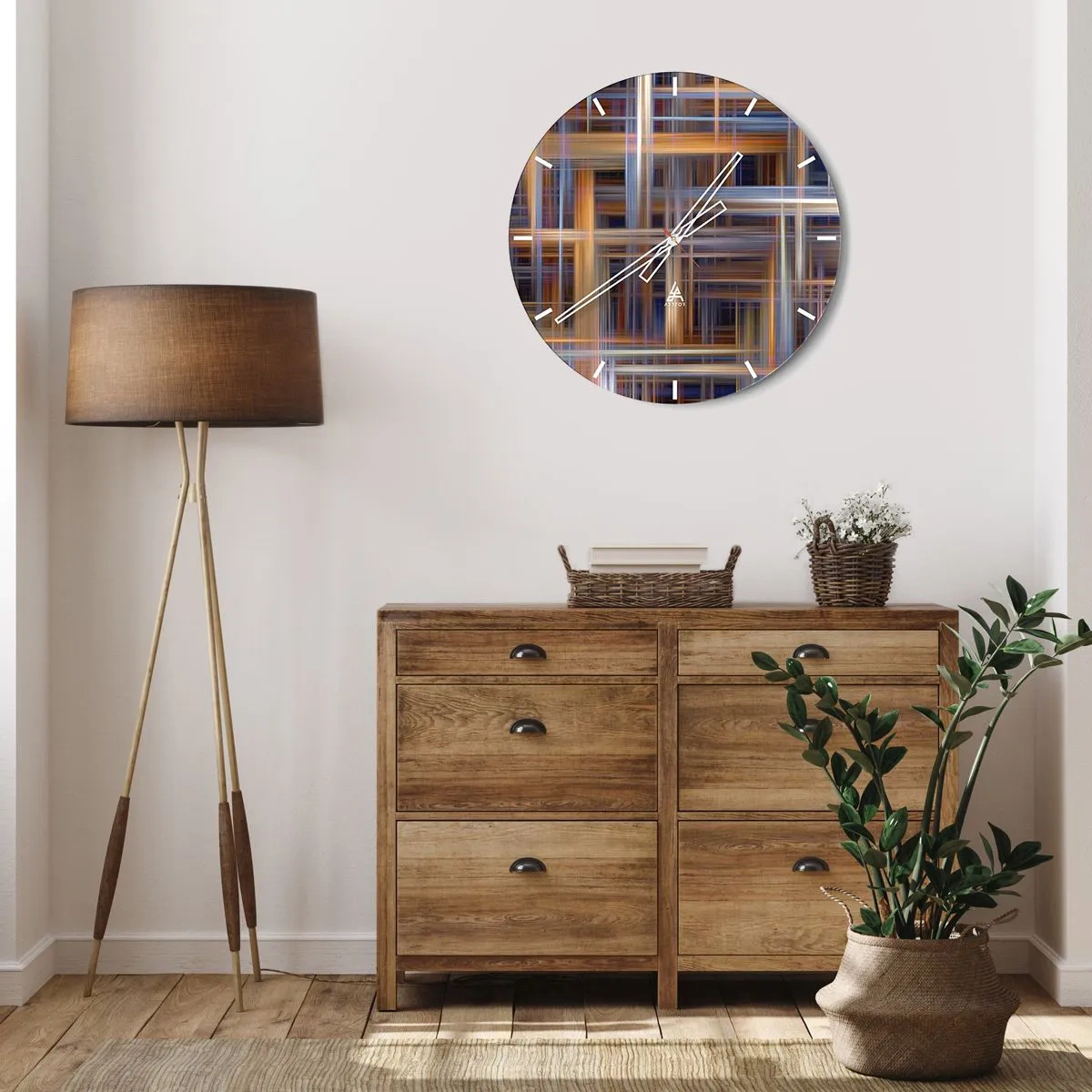 Vægur, Uret - Ternet mønster i nuancer af brunt og blåt - 30x30cm - Vævet af lys - Moderne vægdekoration til stue, køkken og soveværelse ARTTOR