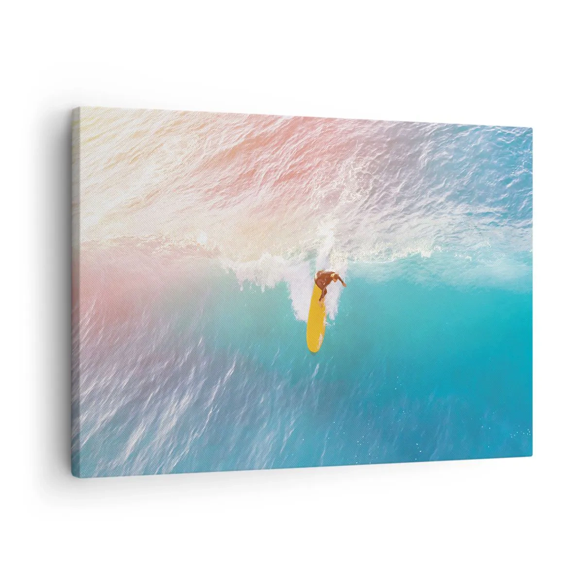 Lærredstryk - Billede på lærred - Surfer på en bølge i pastelfarver - 70x50cm - Ocean rytter - Moderne vægdekoration til stue og soveværelse ARTTOR