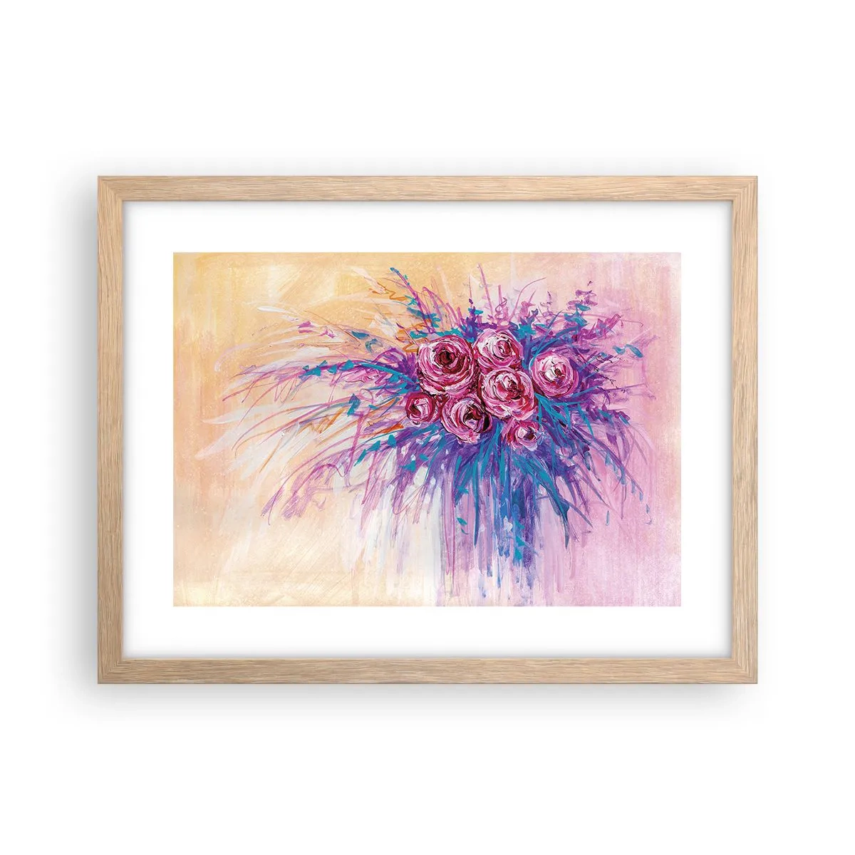 Plakat i ramme af lyst egetræ - Rose springvand - 40x30 cm