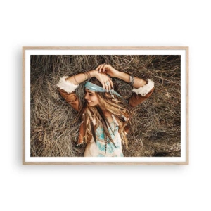 Plakat i ramme af lyst egetræ - På vej til kærlighedens sommer - 100x70 cm