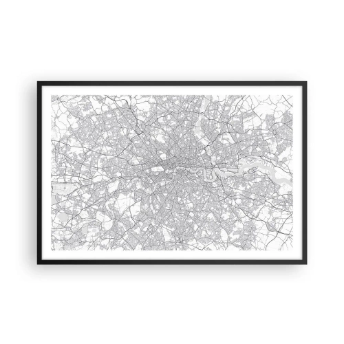 Plakat i sort ramme - Kort over Londons labyrint - 91x61 cm