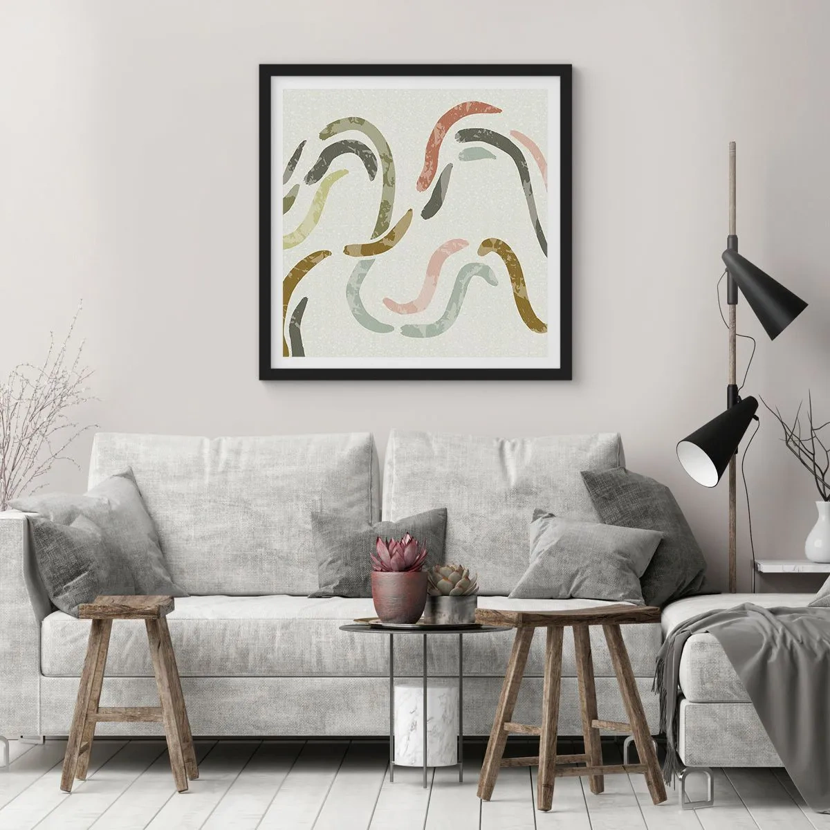Plakat i sort ramme - Abstraktionens glade dans - 60x60 cm