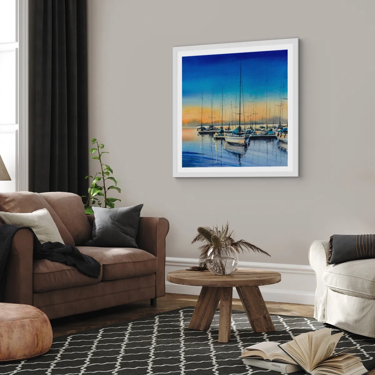 Plakat i hvid ramme - Slutningen på en god dag - 40x40 cm