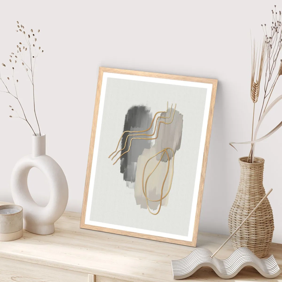 Plakat i ramme af lyst egetræ - Vedholdenhed og bevægelse - 40x50 cm