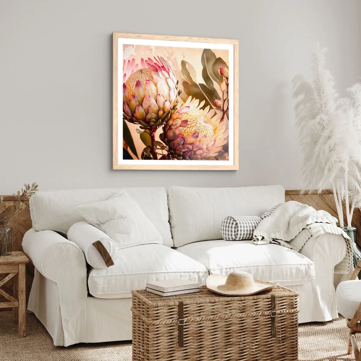 Plakat i ramme af lyst egetræ - Ømt omfavnet - 50x50 cm