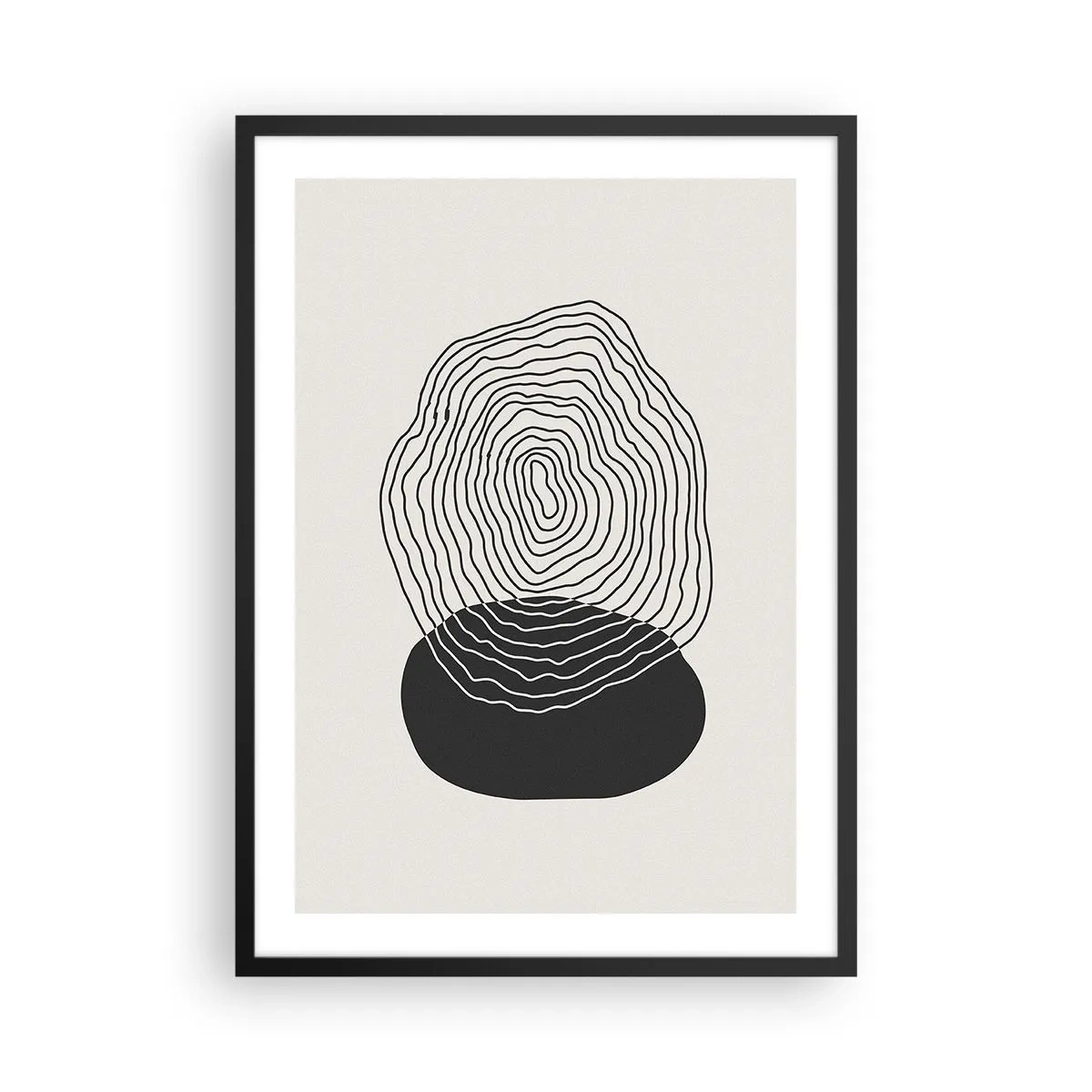 Plakat i sort ramme - Sorte linjer skaber en abstrakt form på en lys baggrund - 50x70cm - Varighed og vibration - Moderne vægdekoration til stue og soveværelse ARTTOR