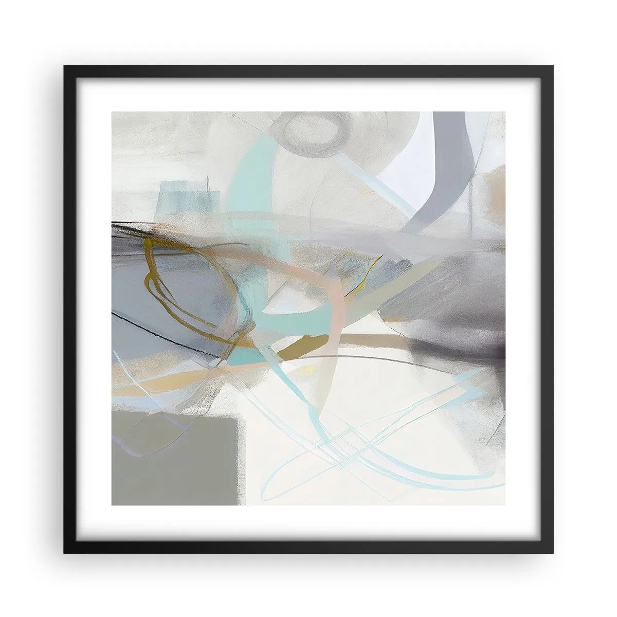 Plakat i sort ramme - Tågeagtig abstraktion - 50x50 cm