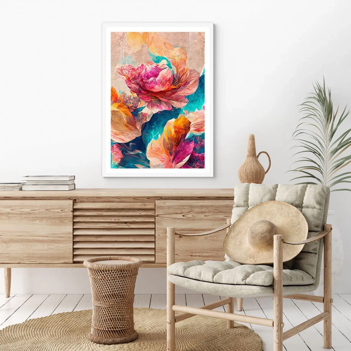 Plakat i hvid ramme - Den farverige pragt i en buket - 61x91 cm