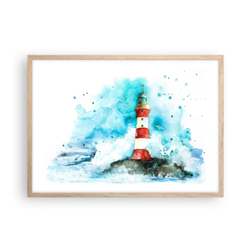 Plakat i ramme af lyst egetræ - Elementernes enhed - 70x50 cm