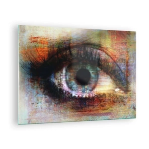 Billede på glas - Et abstrakt øje i intense, flerfarvede nuancer - 70x50cm - Du kan se ind i sjælen - Moderne vægdekoration til stue og soveværelse ARTTOR