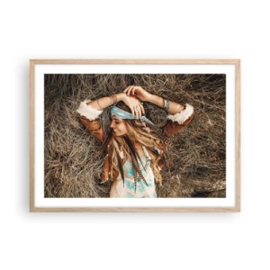 Plakat i ramme af lyst egetræ - På vej til kærlighedens sommer - 70x50 cm