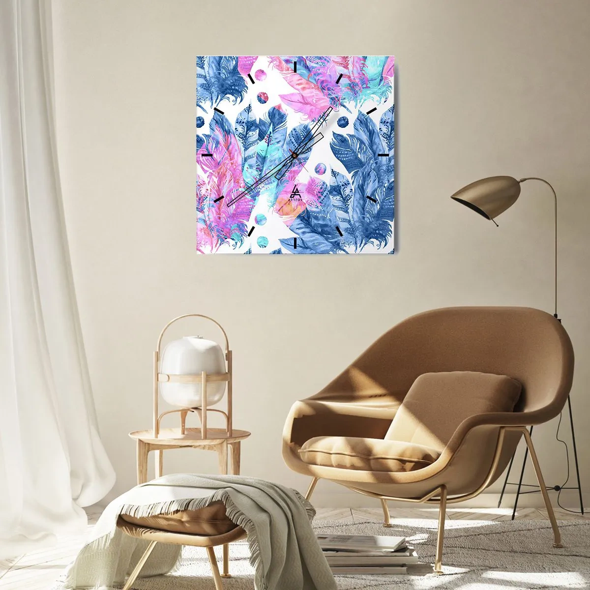 Vægur, Uret - Plys i lyserød og blå - 30x30 cm