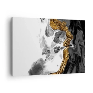Lærredstryk - Billede på lærred - En abstrakt komposition med accenter af guld og sort. - 70x50cm - Organisk sammensætning - Moderne vægdekoration til stue og soveværelse ARTTOR