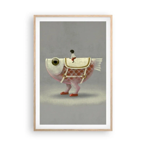 Plakat i ramme af lyst egetræ - Rybonski rytter - 61x91 cm