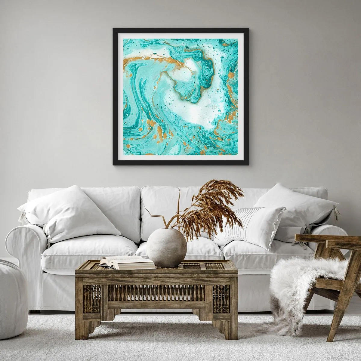 Plakat i sort ramme - Under den store bølge i Edo-perioden - 50x50 cm