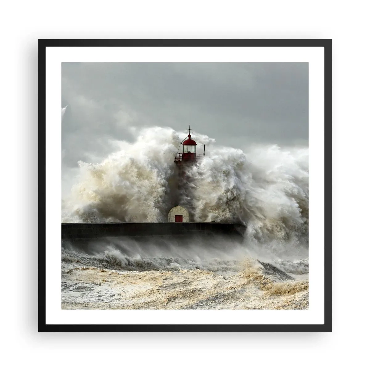 Plakat i sort ramme - Havets vrede - 60x60 cm