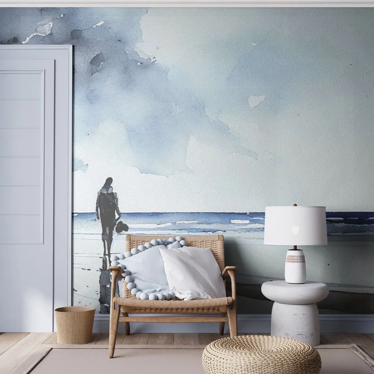 Fototapet på mål Premium Sand - Samtale med havet - Ensom, Mand, Kyst