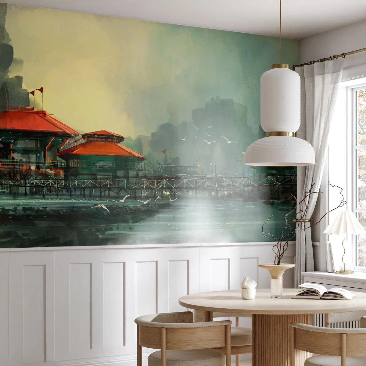 Fototapet Premium Sand - En regnvejrsdag på havnen - Havneby, Arkitektur, Hav - 350x256 cm