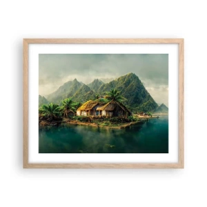 Plakat i ramme af lyst egetræ - Tropisk paradis - 50x40 cm