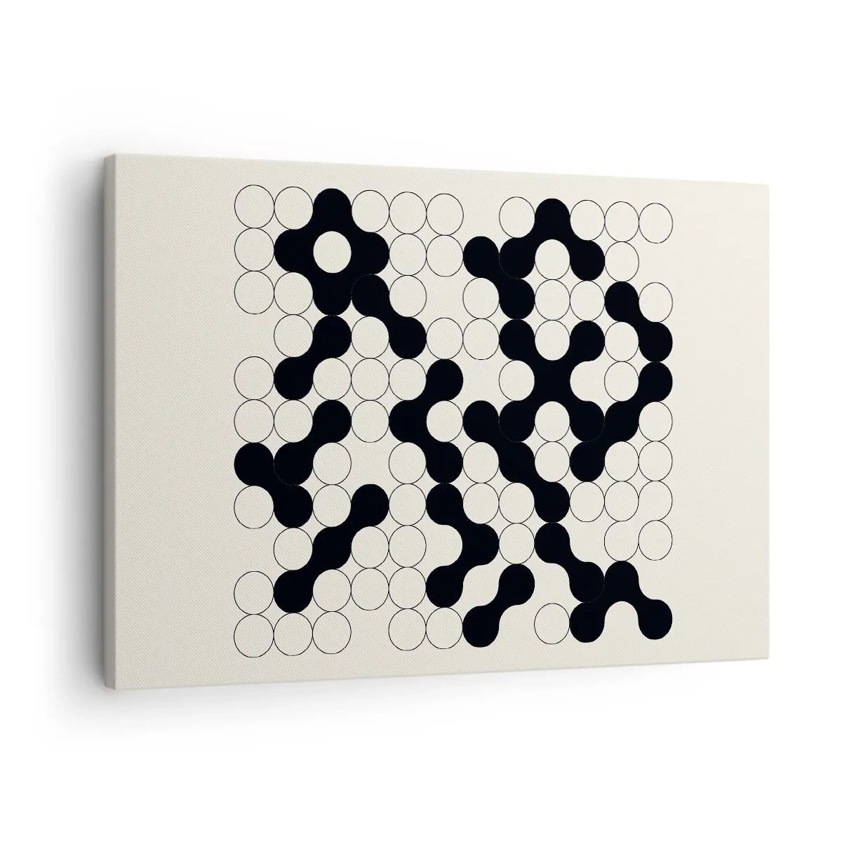Lærredstryk - Billede på lærred - Sort-hvide mønstre med cirkler på en lys baggrund - 70x50cm - Kinesisk spil - variation - Moderne vægdekoration til stue og soveværelse ARTTOR
