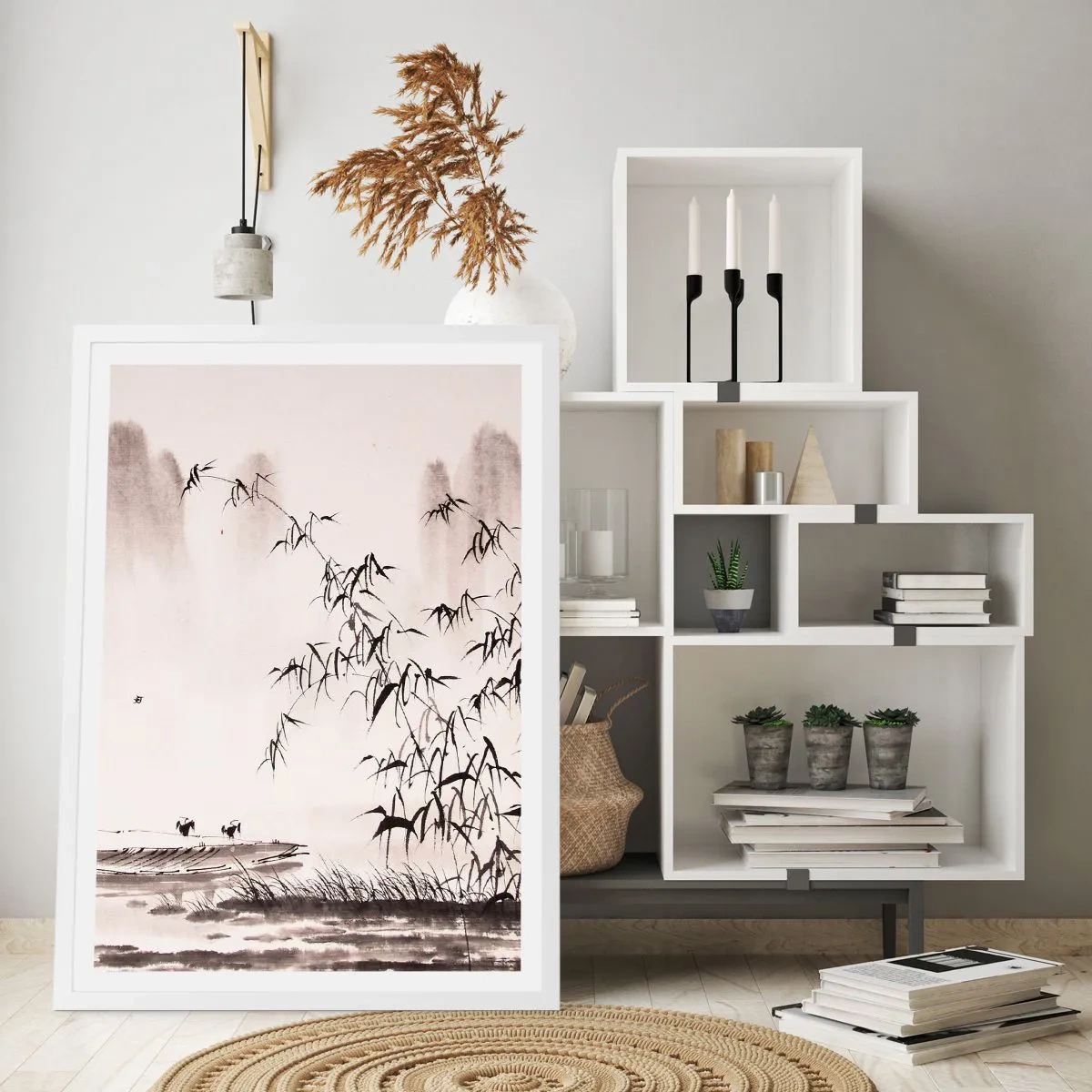 Plakat i hvid ramme - Stilhed i rismarkerne - 40x50 cm