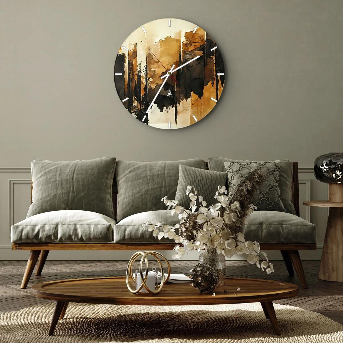 Vægur, Uret - Harmoni af sort og guld - 30x30 cm