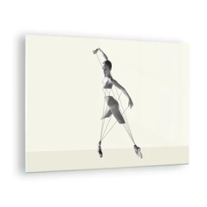 Billede på glas - Sort og hvid silhuet af en ballerina med et geometrisk linjemotiv - 70x50cm - I verdens teater - Moderne vægdekoration til stue og soveværelse ARTTOR