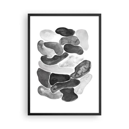 Plakat i sort ramme - Abstrakte former i nuancer af sort, grå og hvid - 50x70cm - Stenet abstraktion - Moderne vægdekoration til stue og soveværelse ARTTOR
