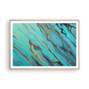Plakat i ramme af lyst egetræ - Turkis tidevand - 100x70 cm