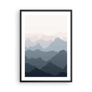 Plakat i sort ramme - Lagdelte bjergkæder i nuancer af blå og grå - 50x70cm - Bølger af bjerge - Moderne vægdekoration til stue og soveværelse ARTTOR