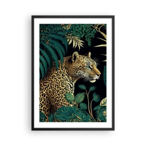 Plakat i sort ramme - Gylden leopard i den tropiske jungle - 50x70cm - Værten i junglen - Moderne vægdekoration til stue og soveværelse ARTTOR