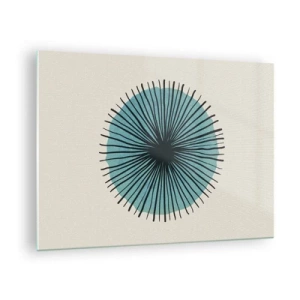 Billede på glas - Geometrisk mønster i nuancer af turkis og sort - 70x50cm - Strålende på blå - Moderne vægdekoration til stue og soveværelse ARTTOR