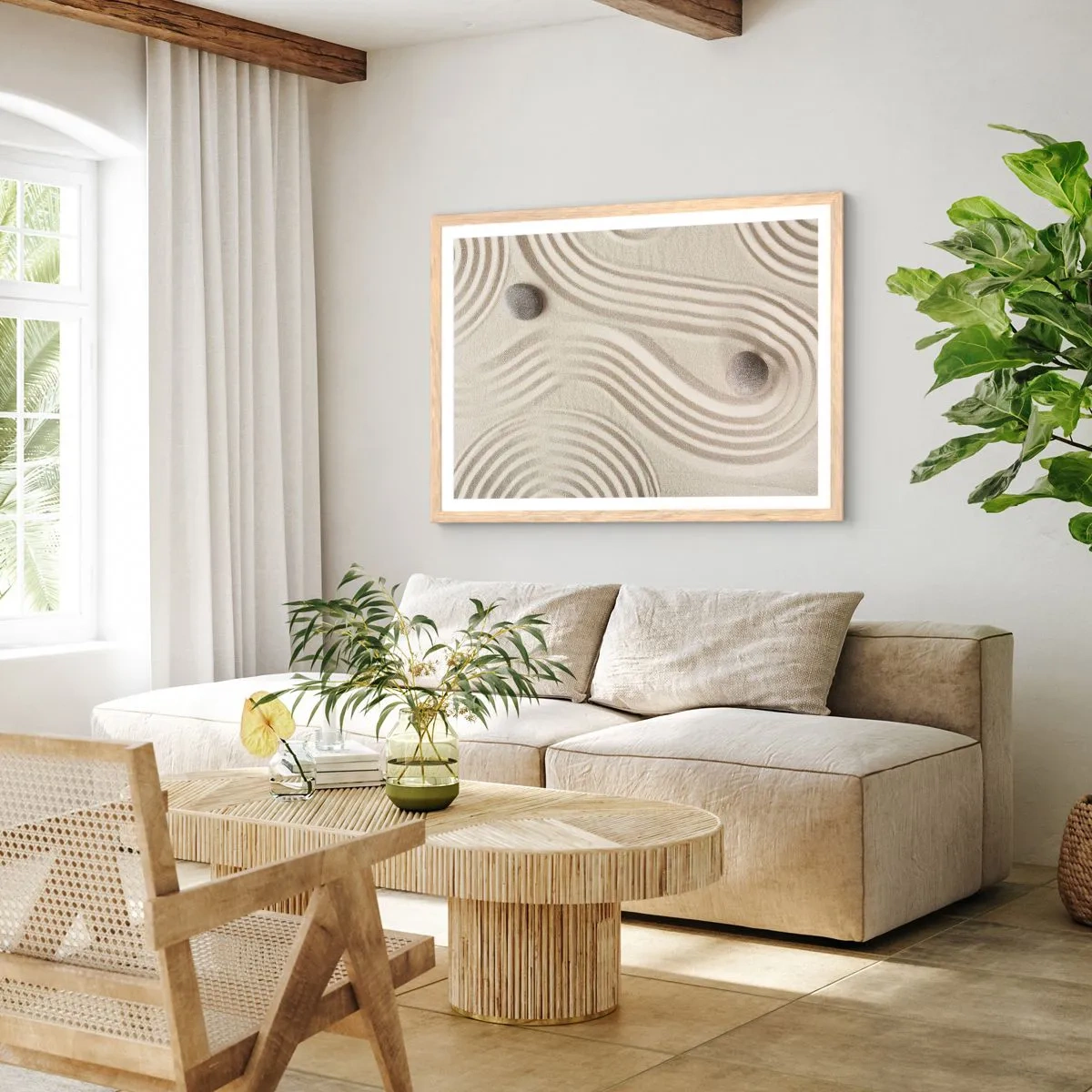 Plakat i ramme af lyst egetræ - Et strejf af varme - 50x40 cm