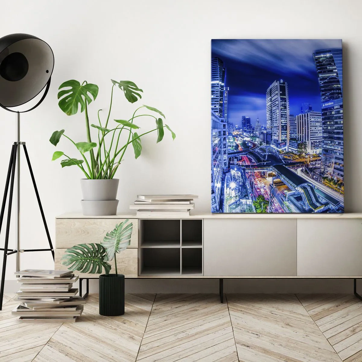 Lærredstryk - Billede på lærred - Nattens rytmer i byen - 50x70 cm