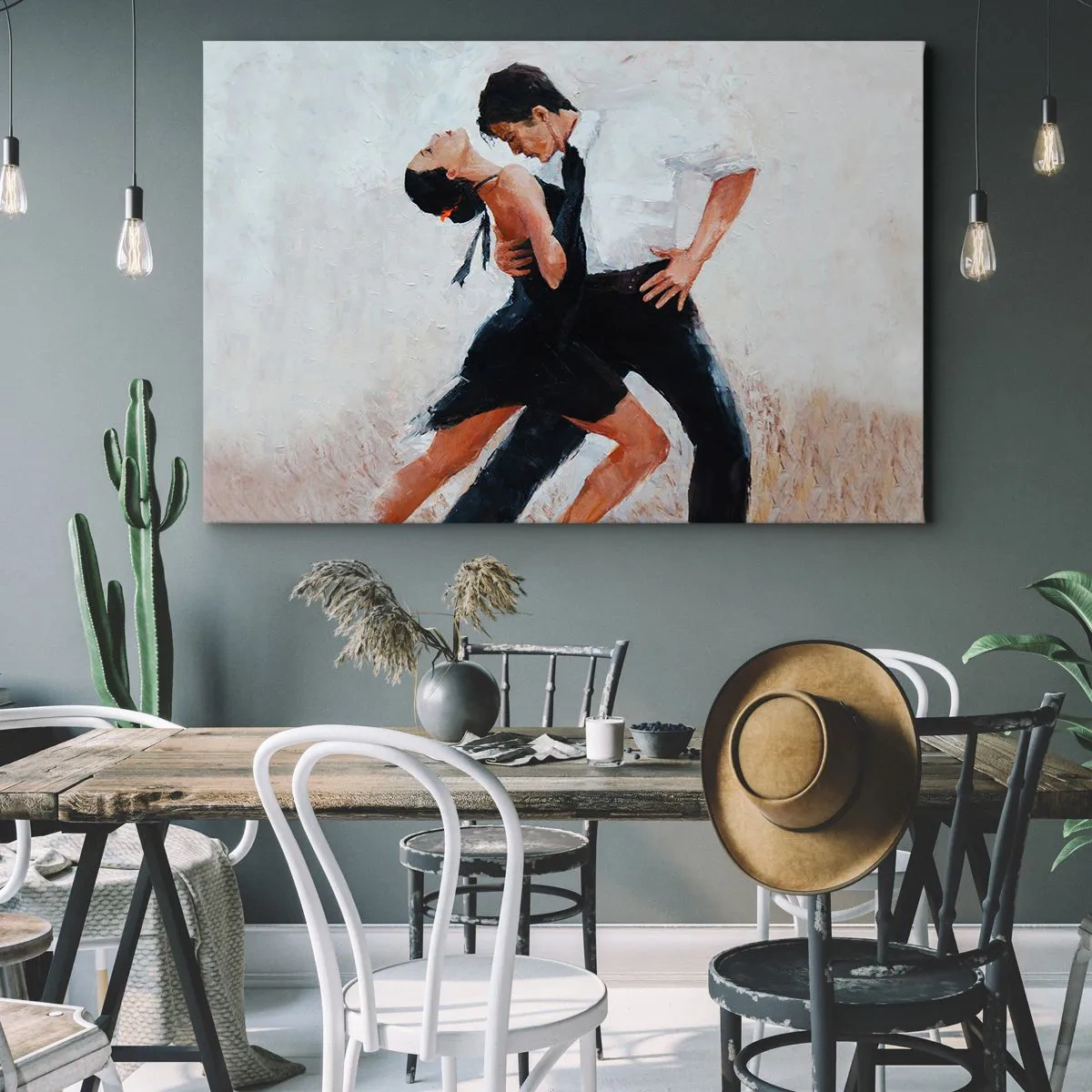 Lærredstryk - Billede på lærred - Et par, der danser, i et elegant, sensuelt billede - 70x50cm - Mine drømmes tango - Moderne vægdekoration til stue og soveværelse ARTTOR
