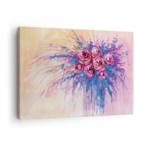Lærredstryk - Billede på lærred - En buket roser i pastelfarver - 70x50cm - Rose springvand - Moderne vægdekoration til stue og soveværelse ARTTOR
