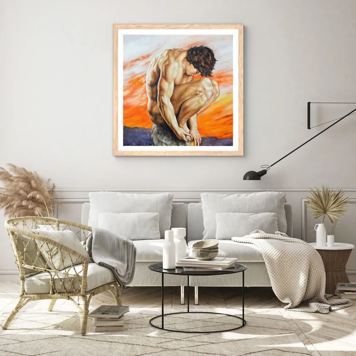 Plakat i ramme af lyst egetræ - Sænket i sig selv - 60x60 cm