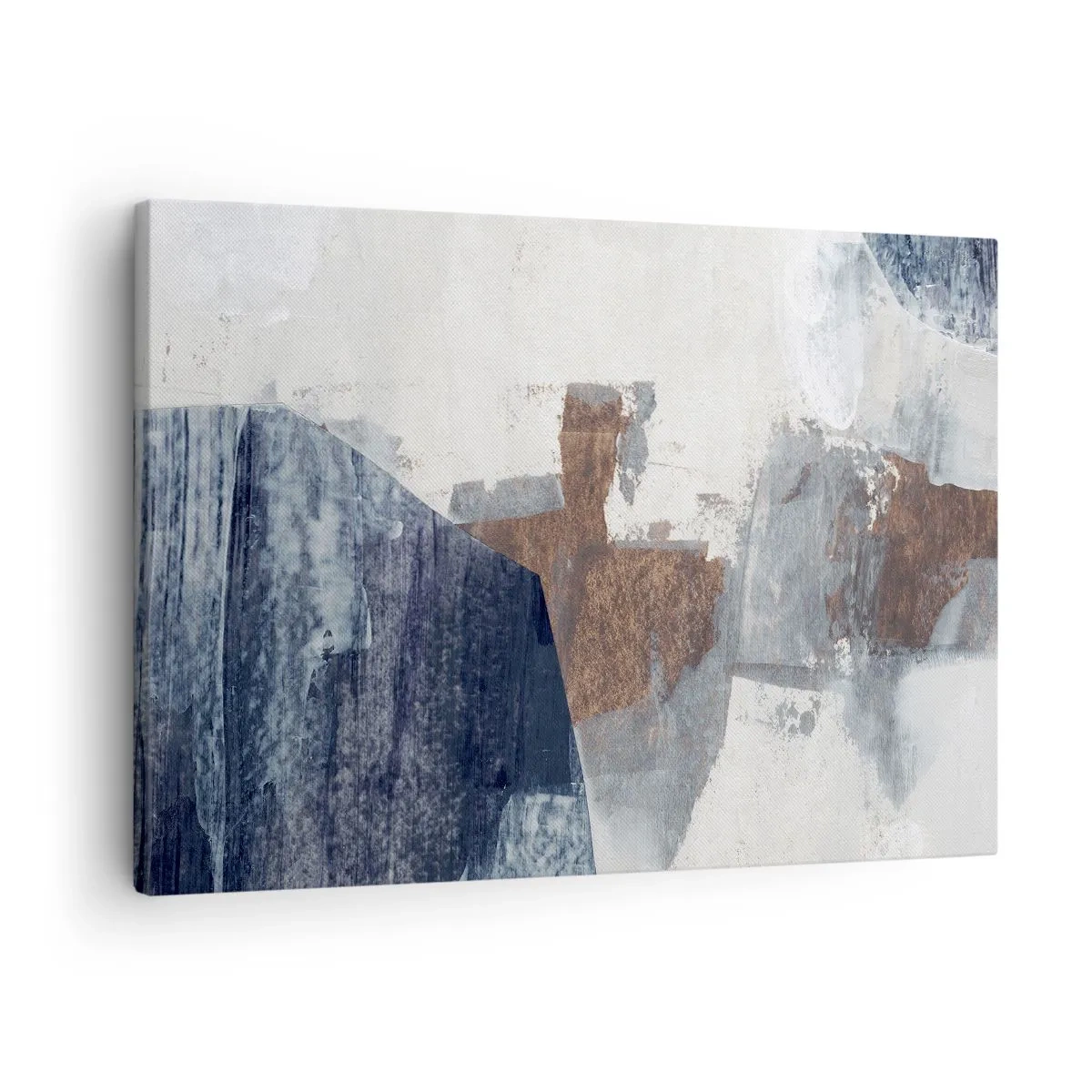Lærredstryk - Billede på lærred - Abstrakte former i nuancer af blå og brun - 70x50cm - Blåbrune former - Moderne vægdekoration til stue og soveværelse ARTTOR