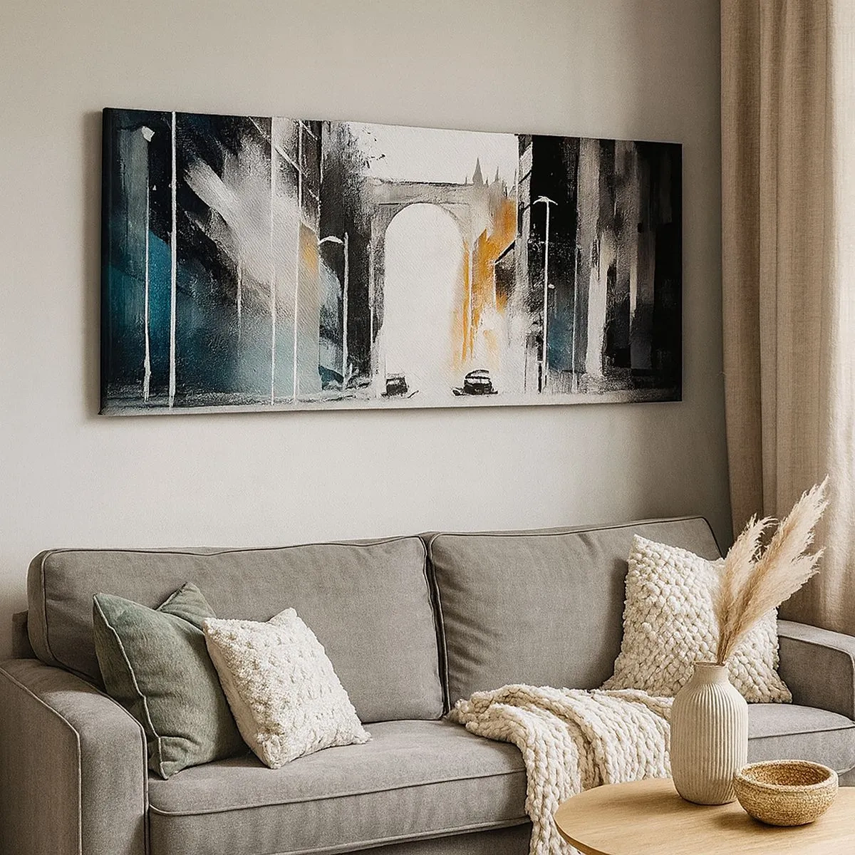 Lærredstryk - Billede på lærred - Bystudie: arkitektur og bevægelse - 100x40 cm